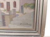 a picture of a painting of a street with buildings in the background