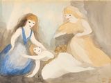 un tableau représentant trois femmes et un bébé dans une pièce
