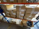 many boxes on the shelves in the warehouse