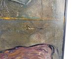 a painting of a bird that is sitting on the ground