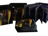 three dvd cases with pictures of beer glasses and a clock on them