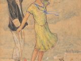 an image of a drawing of a man and a woman on the beach