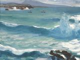 a painting of a wave coming in to the shore
