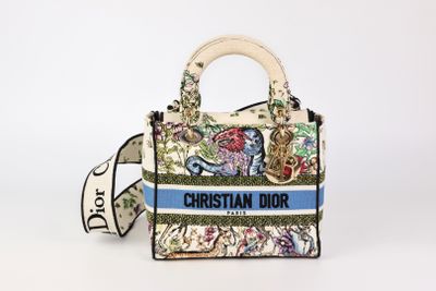Sac à main Christian Dior blanc et bleu à imprimé floral