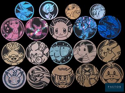de nombreux boutons représentant différents Pokémon sur fond noir