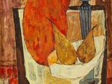 une image représentant un tableau sur lequel figurent un pichet et une assiette de nourriture posés sur une table