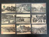 several old black and white photographs of people on a train track