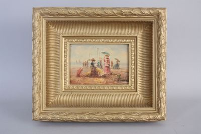 an image of a painting of a group of people on a beach