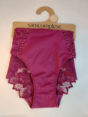 pink panties with lace on a hanger on a white background
