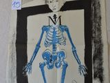 french poster of a skeleton in front of a picture of a man