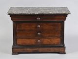 an old wooden chest with marble top on a white background
