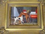 a painting of two dogs playing with each other
