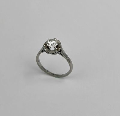 Bague Solitaire Diamant Or Gris 18 Carats Et Platine - Taille 50, Occasion