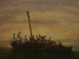 une image d'une peinture représentant des personnes sur un bateau dans l'eau