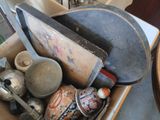 a box full of old items sitting on a table