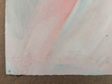 a painting of a pink and blue cloud on a brown surface