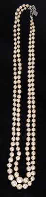 Collier de perles double rangs en chute, fermoir en argent, …