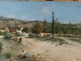 a picture of a painting on a easel that is on display