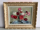 une peinture de fleurs dans un vase sur une table