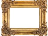 an old gold frame with a white background