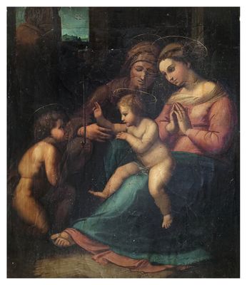 an old painting of a woman holding a baby in her lap
