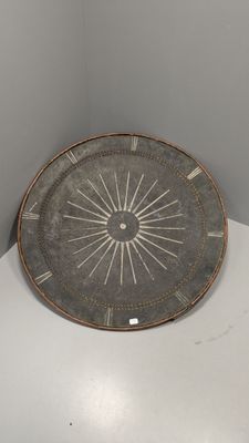 a plate that has a clock on it in a corner