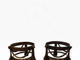 pair of antique iron stools with wooden legs