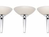 three light wall sconces in chrome finish with frosted glass shades