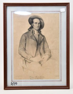a drawing of a man wearing a hat and jacket