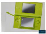 a green nintendo dsi with a pen in front of it