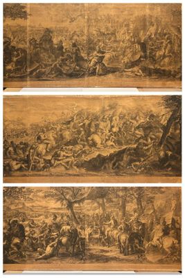 quatre vues différentes d'un tableau représentant une bataille