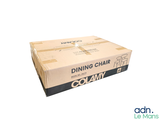 a cardboard box that has a dining chair in it