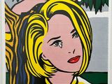 a painting of a woman with a tree in the background