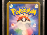 the pokemon card is in a clear plastic holder on a black background