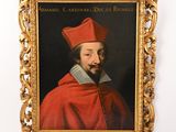 un vieux tableau représentant un homme portant un chapeau rouge et une robe rouge