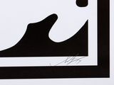 a black and white drawing of a wave in a square