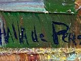 a close up of a painting of a sign on a wall