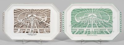 Paar Anbietplatten mit Ansichten von Karlsruhe Irdenware, he…