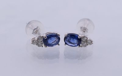 Paire de boutons d'oreilles en platine 1g ornée de deux Saph…