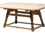 an image of a wooden table with a wooden top on a white background