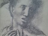 an image of a drawing of a woman ' s face with her hands on her chest