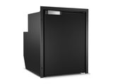 a black refrigerator freezer sitting on top of a white surface