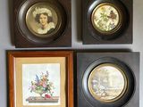 three framed pictures of a woman and a man on a wall