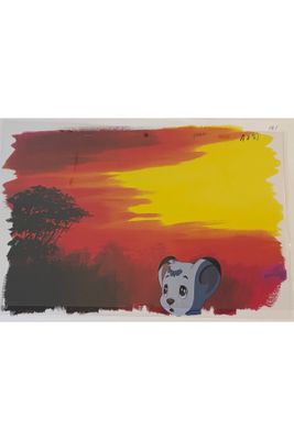 an image of a picture of a painting of an elephant with a sunset in the background