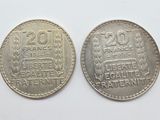 deux pièces d'argent portant le nom de la France et la date du XXe siècle