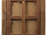 an old wooden window with a glass pane on a white background