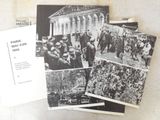 several black and white photos of people in front of a building