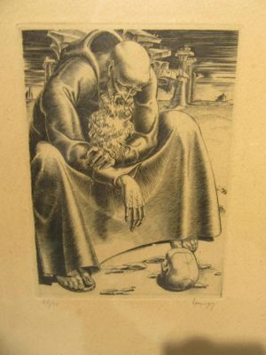 un dessin en noir et blanc représentant un homme tenant un chat