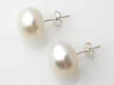a pair of pearl earrings on a white background
