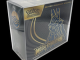 a clear box with a black and gold design on it